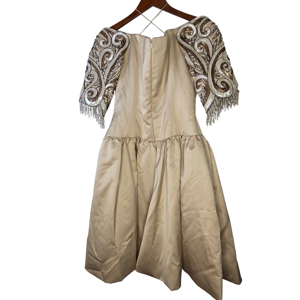 Bob Mackie Isaacson's Atlanta Dress Size 10 Beige Cocktail Party Beaded Sequined - Picture 7 of 11